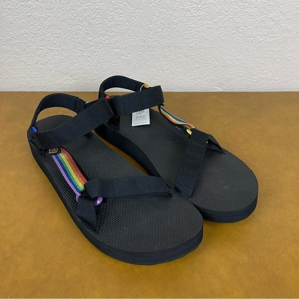 Teva Mid Universal Pride Platform Black/Rainbow‎ Sandal Size 14 Men